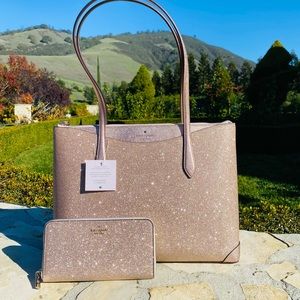 Kate Spade Glitter Shimmy Joley Lola large tote&wallet set NWT Gift Holiday